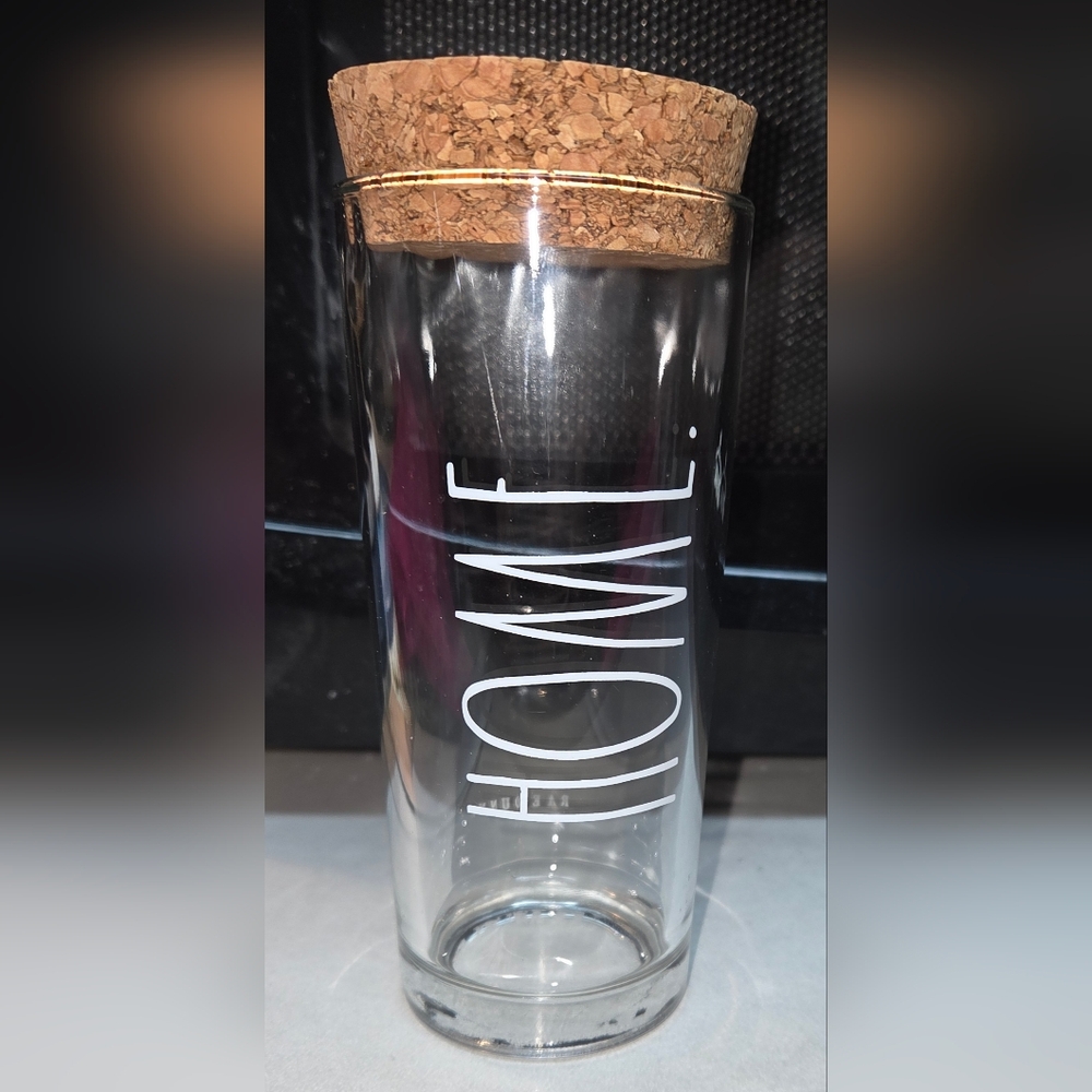 Rae Dunn "Home" glass jar with a Cork Lid